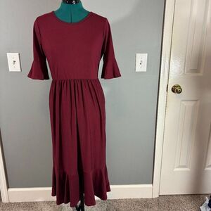 Reborn J Burgundy Midi Length Dress Half Sleeve Size Small